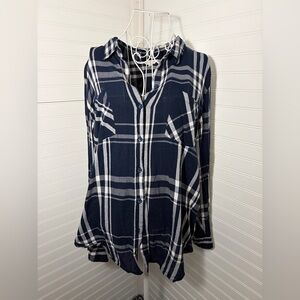 Lucky Brand Lightweight Navy and White Plaid Button-Down Shirt